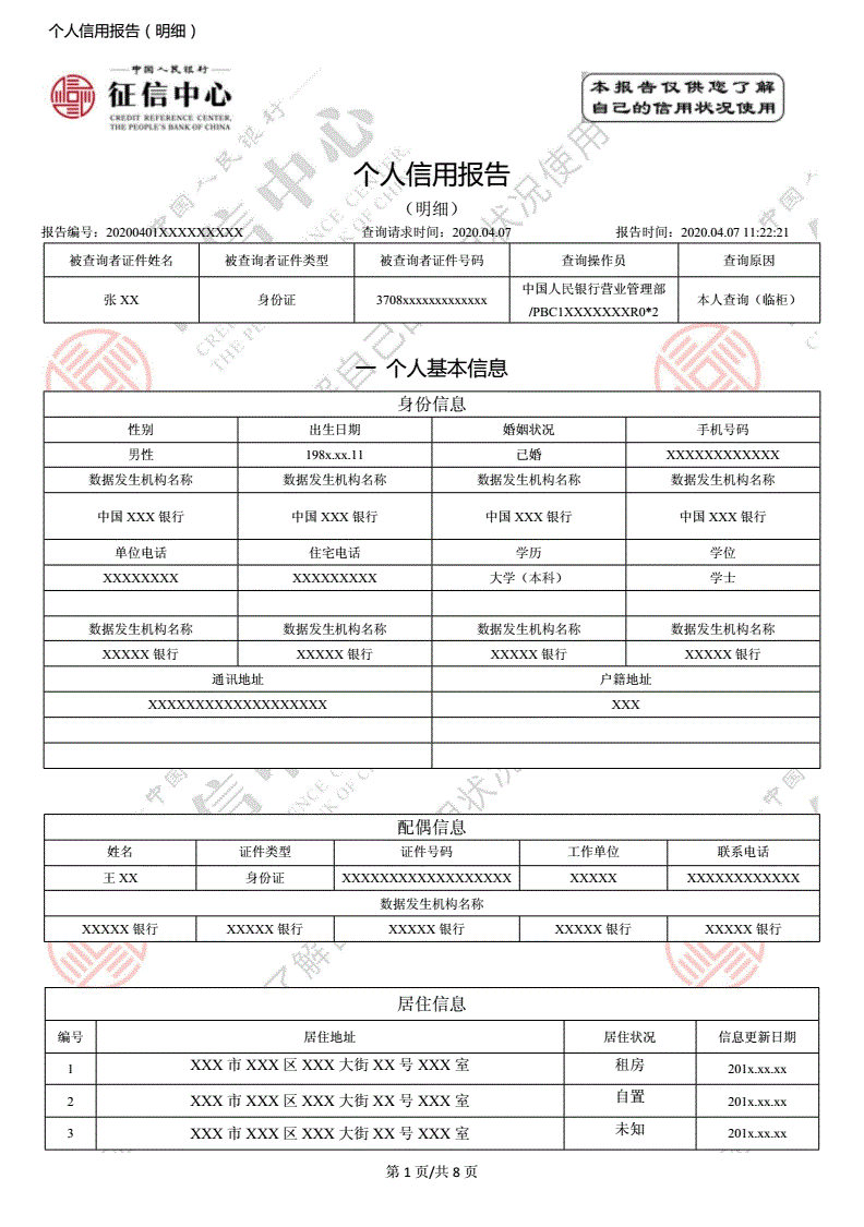 杭州最新详细版征信报告模板?