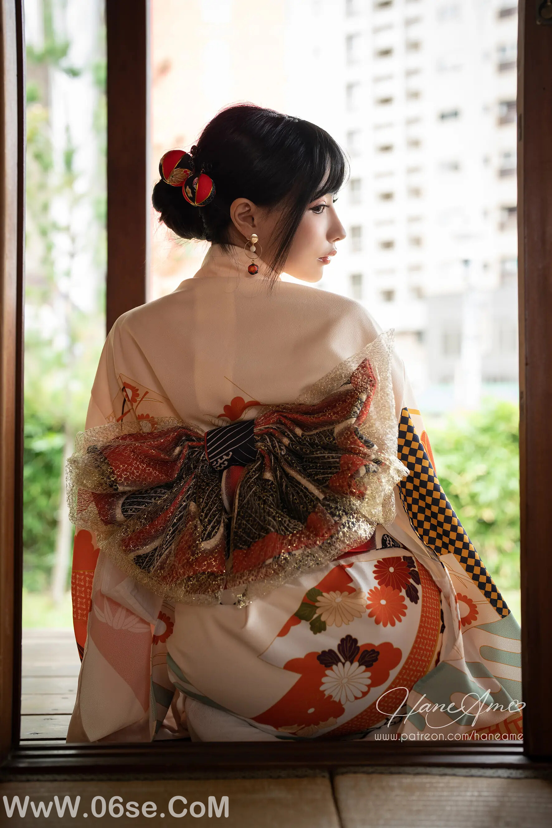 图片[5]-雨波_haneame_Flower Print Kimono Girl-六色网