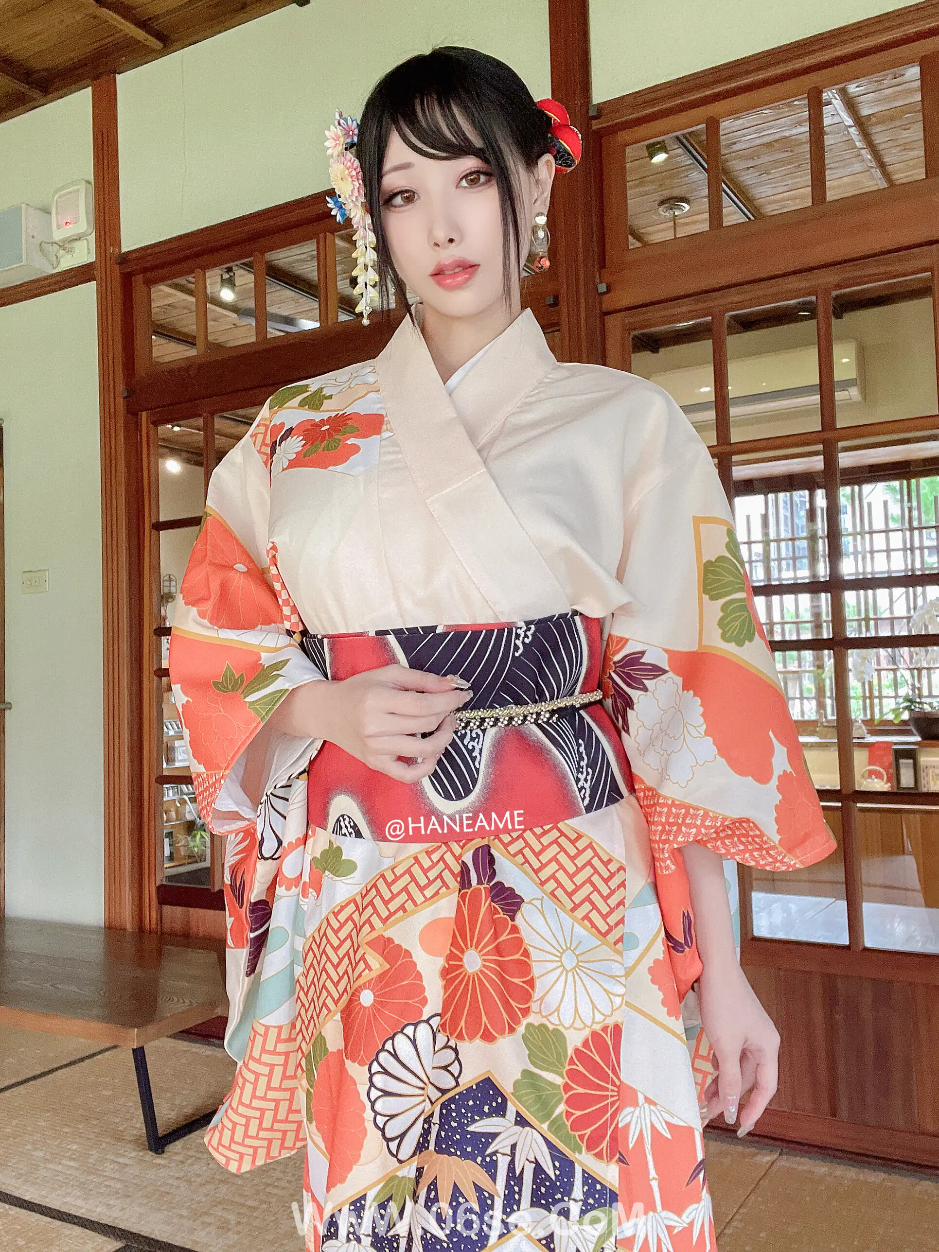 图片[39]-雨波_haneame_Flower Print Kimono Girl-六色网