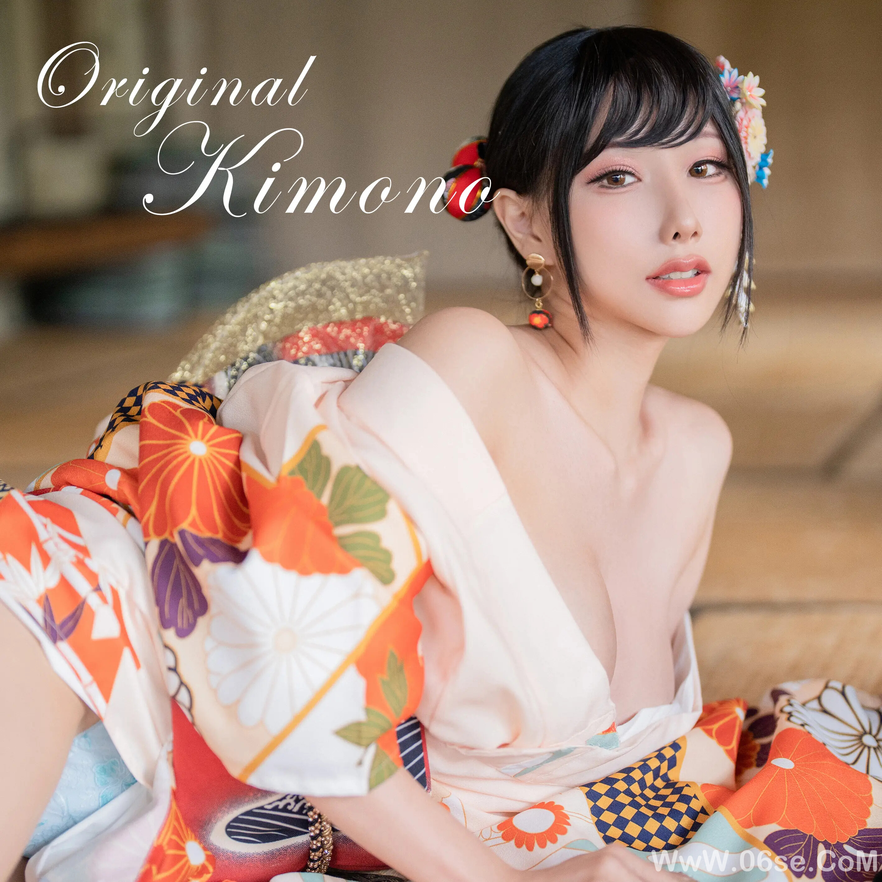 图片[4]-雨波_haneame_Flower Print Kimono Girl-六色网