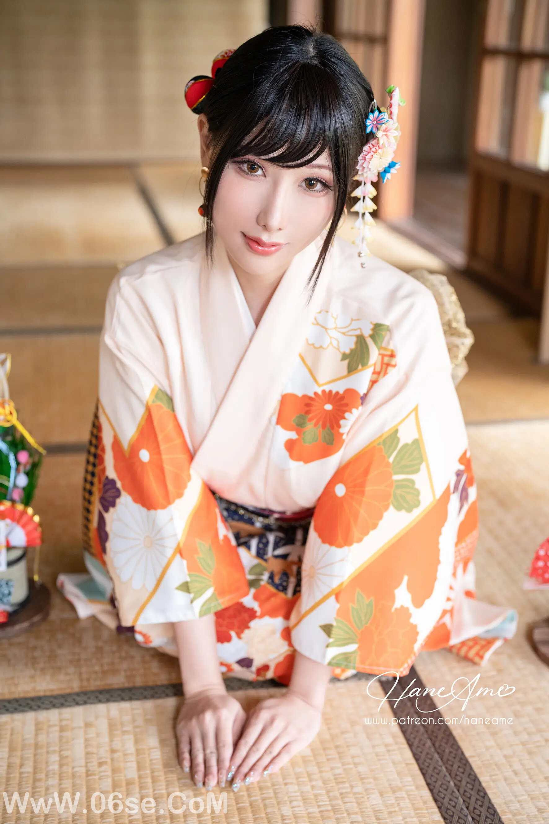 图片[13]-雨波_haneame_Flower Print Kimono Girl-六色网
