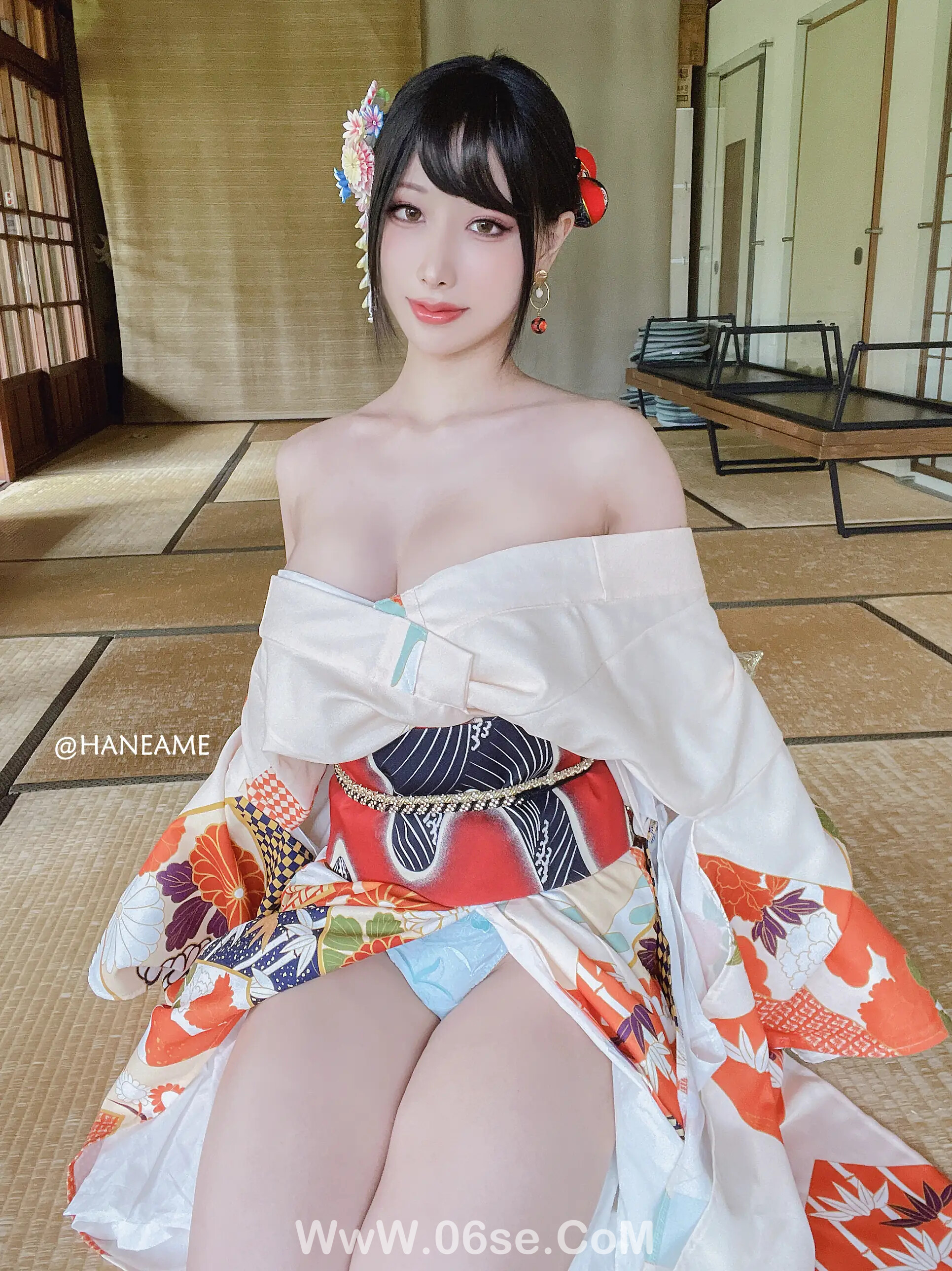 图片[3]-雨波_haneame_Flower Print Kimono Girl-六色网