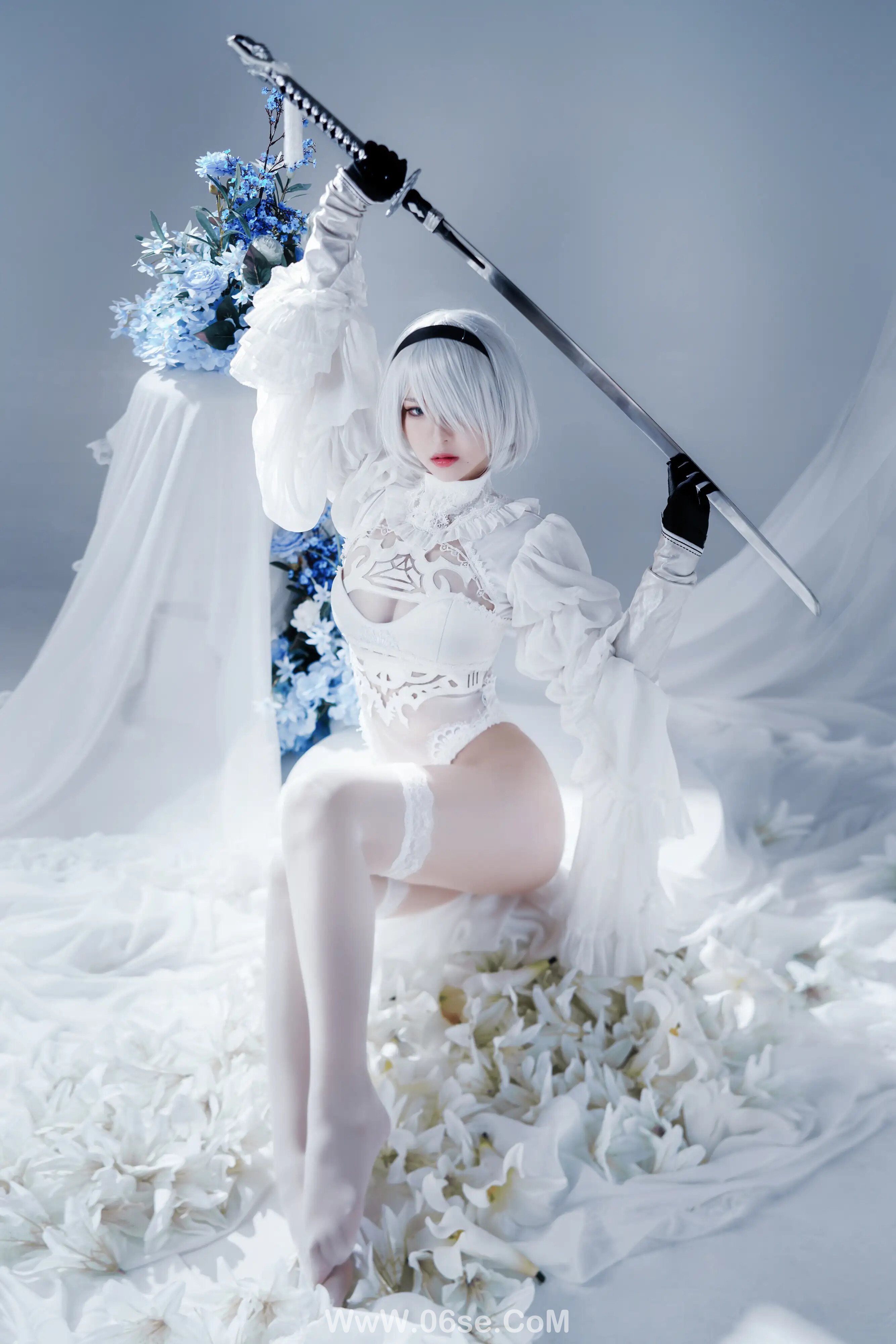 图片[6]-半半子 – 2B ヨルハ二号B型 白いドレス-六色网