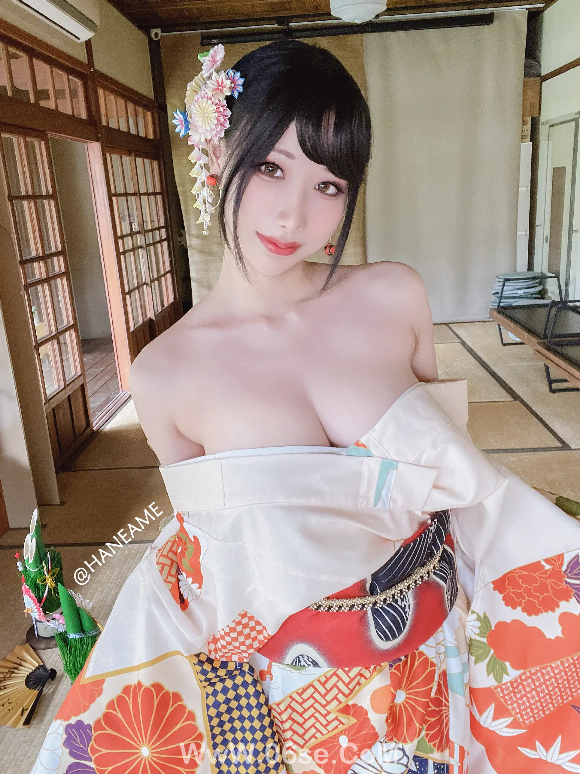 图片[12]-雨波_haneame_Flower Print Kimono Girl-六色网