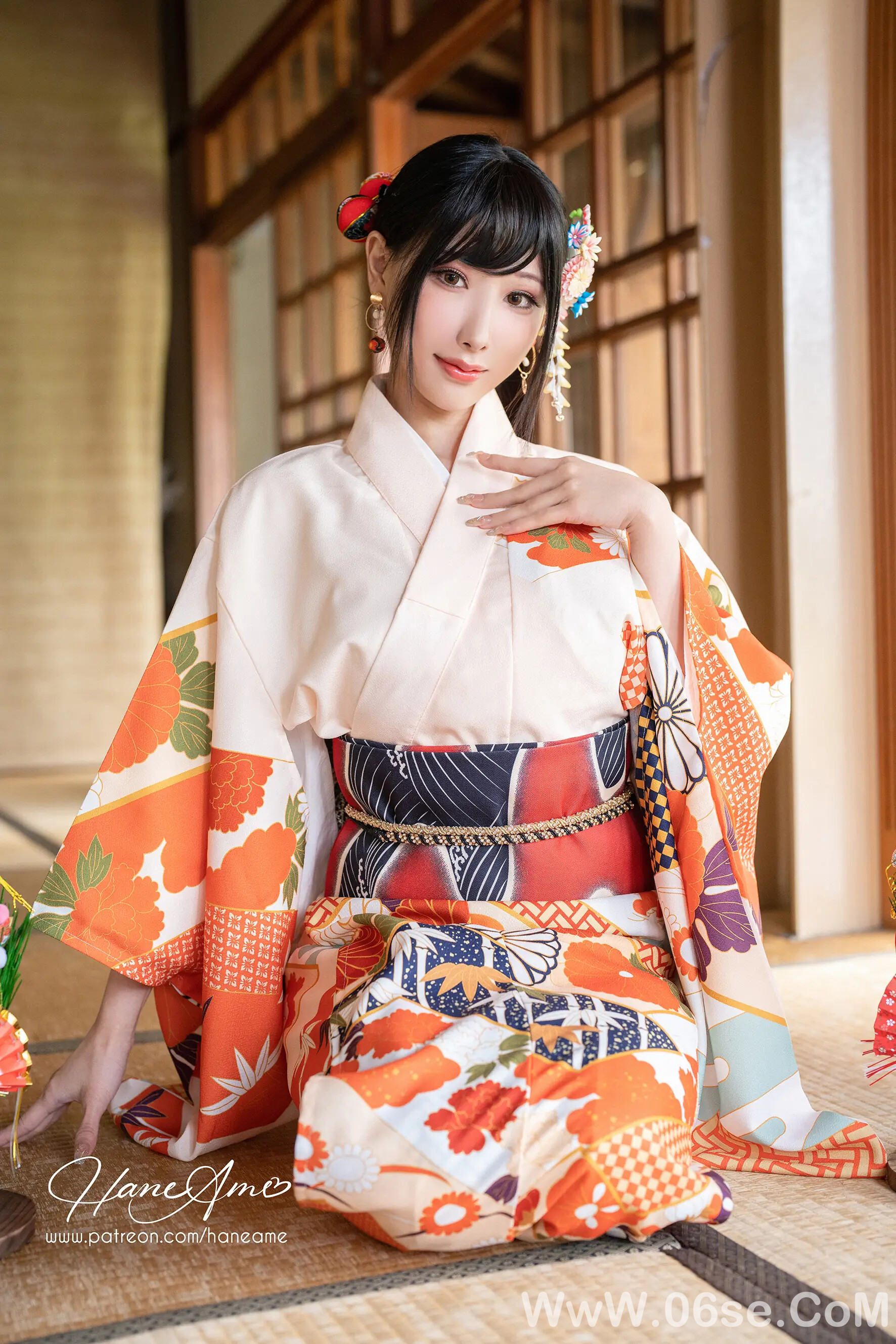 图片[11]-雨波_haneame_Flower Print Kimono Girl-六色网