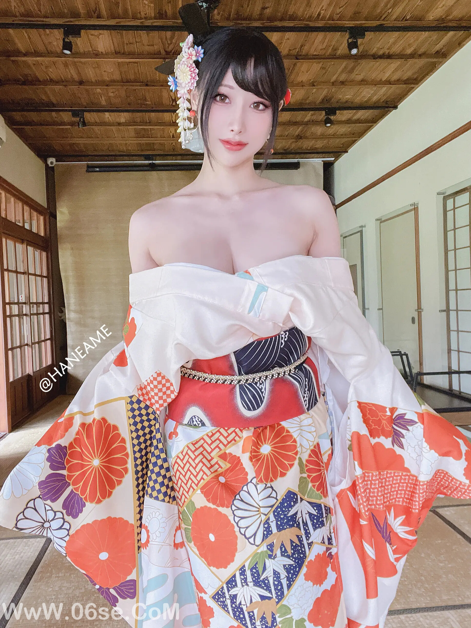 图片[44]-雨波_haneame_Flower Print Kimono Girl-六色网
