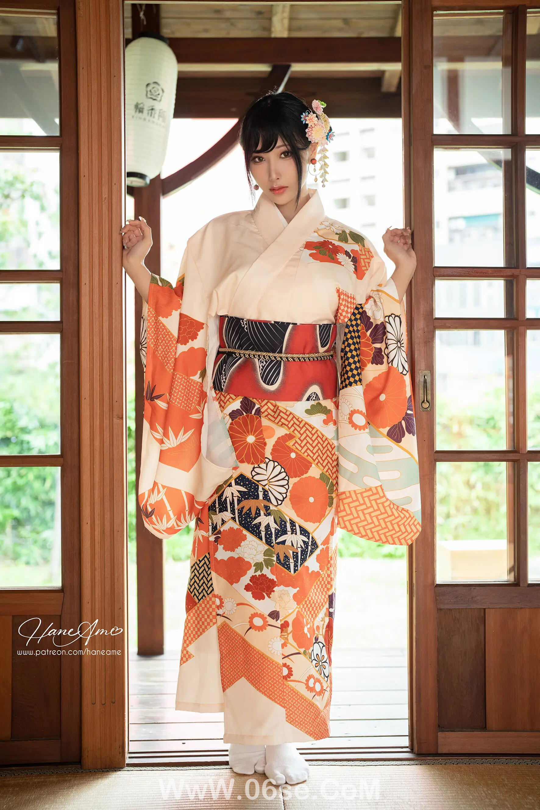 图片[6]-雨波_haneame_Flower Print Kimono Girl-六色网