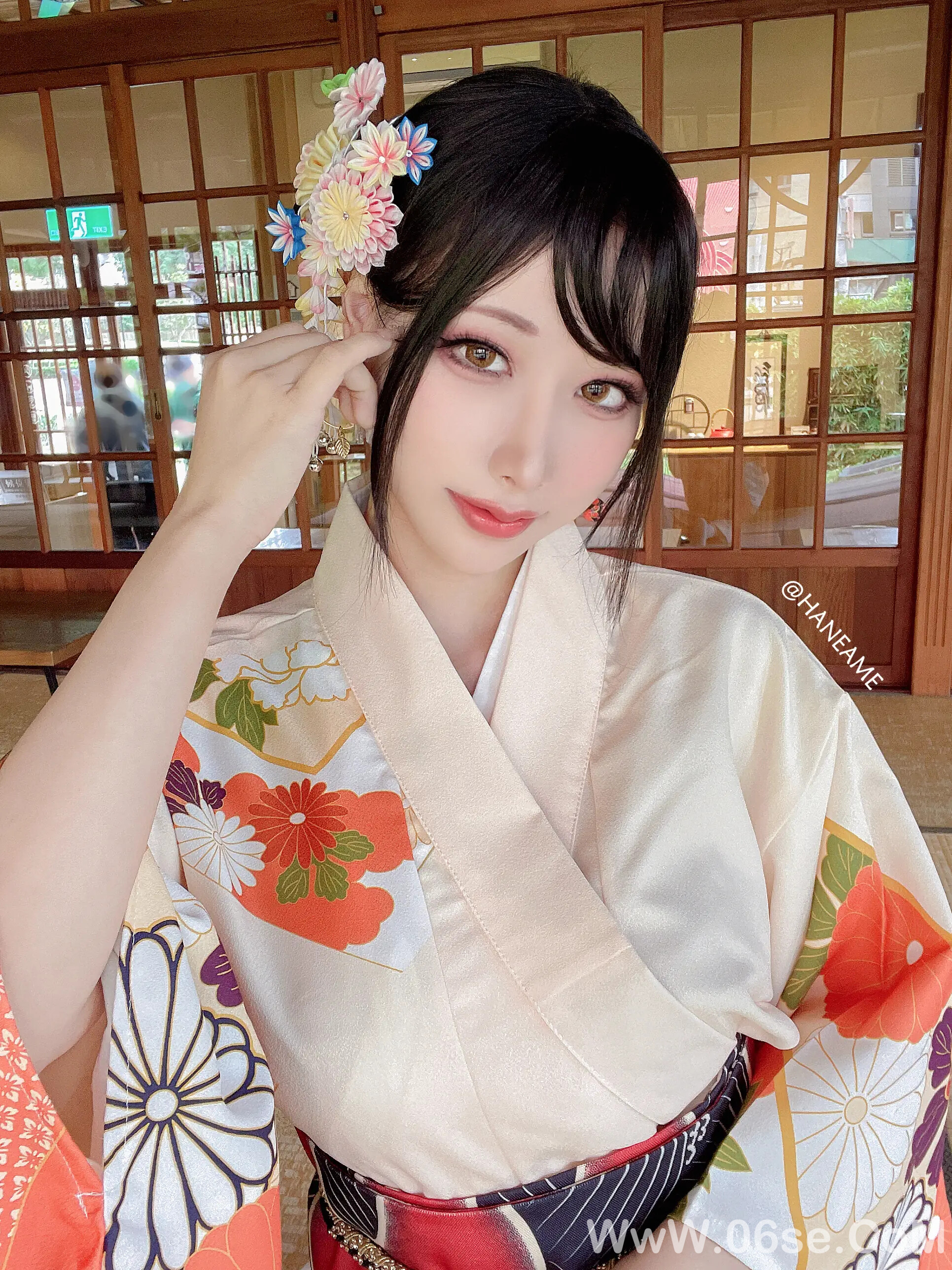 雨波_haneame_Flower Print Kimono Girl-六色网